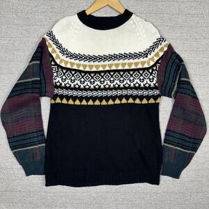 Vtg Kingsport Sz XL Fair Isle Sweater Black Multi Stripe Cozy‎ Retro Oversized